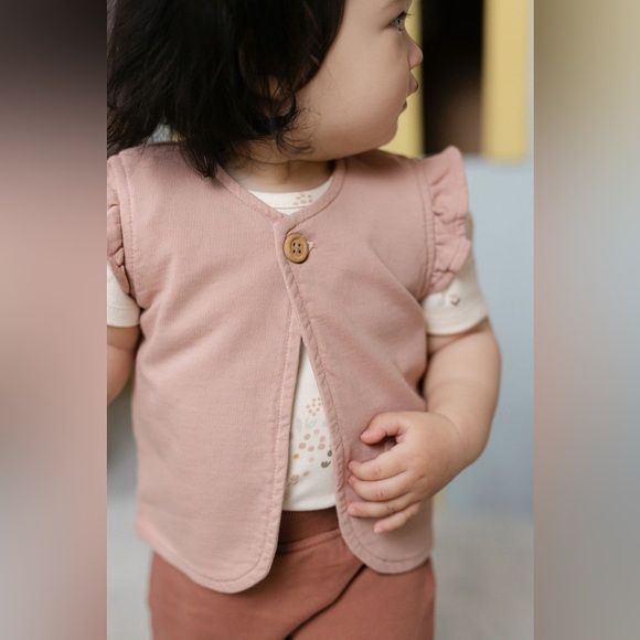 Pehr Organic Cotton French Terry Ruffle Vest in Soft Peony - Picture 6 of 8